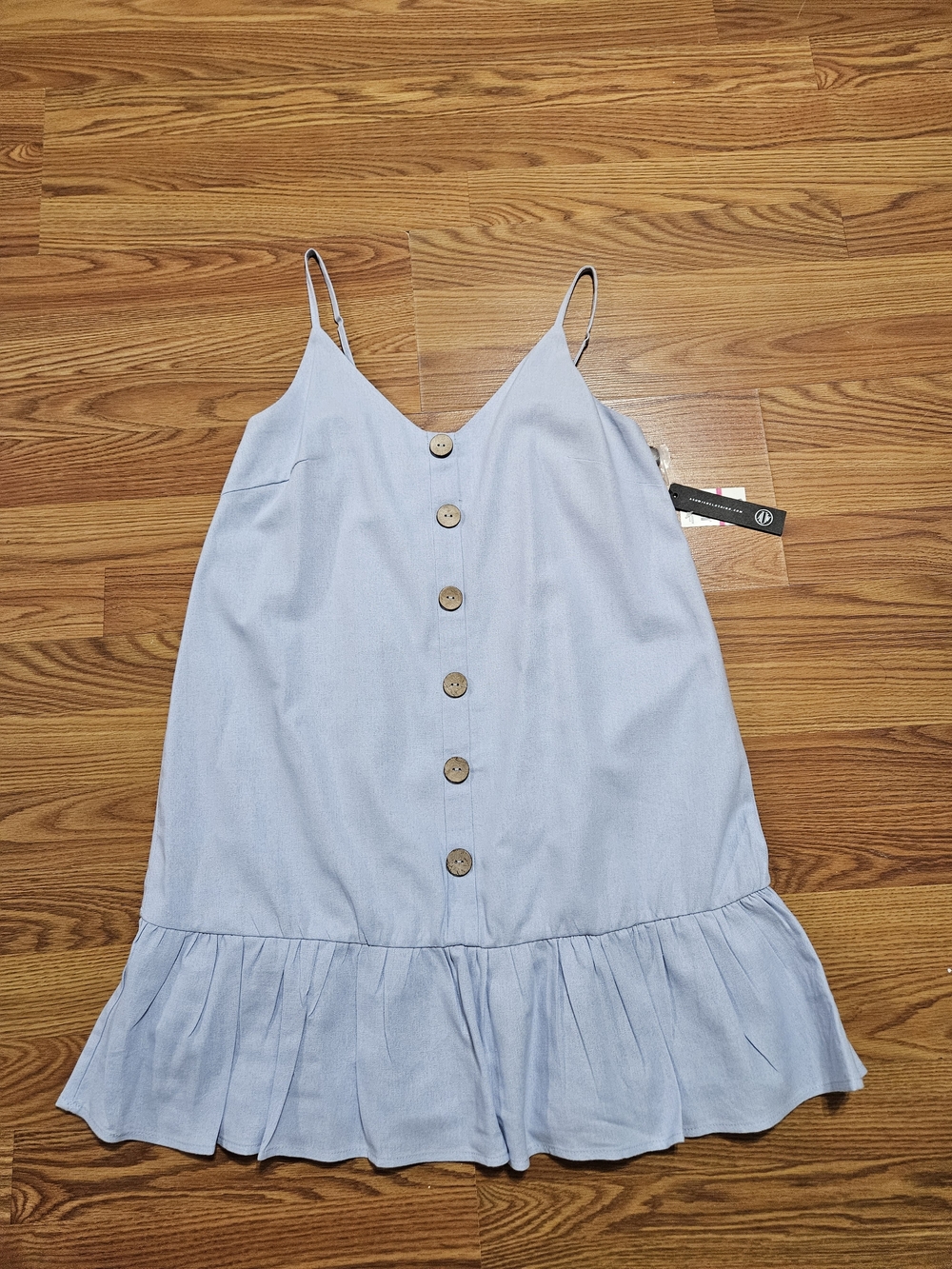 As U Wish Pale Blue Button-Front Ruffle Mini Dress